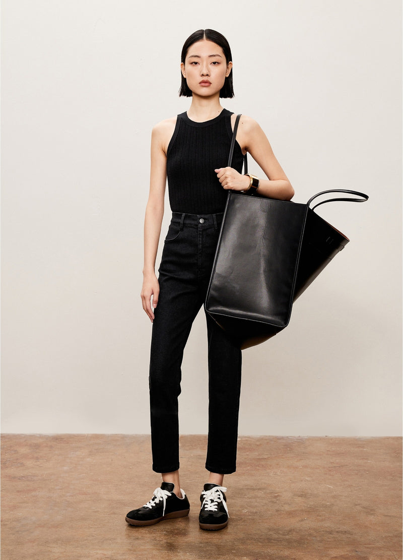 Damen Slim Stricktop mit edlem Kashmere Schwarz