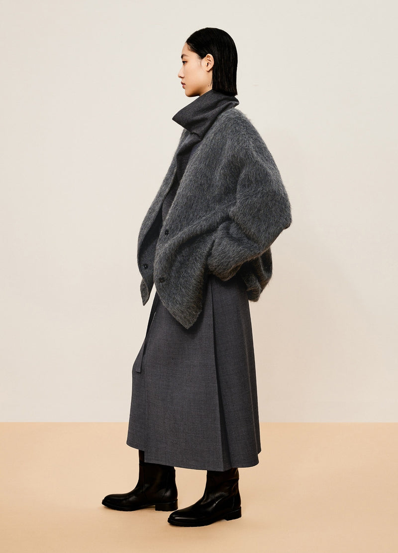 Damen A-Line Rock mit angenähtem Gürtel & asymmetrischer Länge