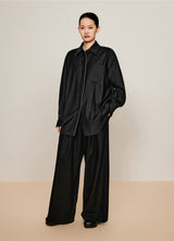 Damen Oversize Wollhose mit Falten und Gummibund in Schwarz