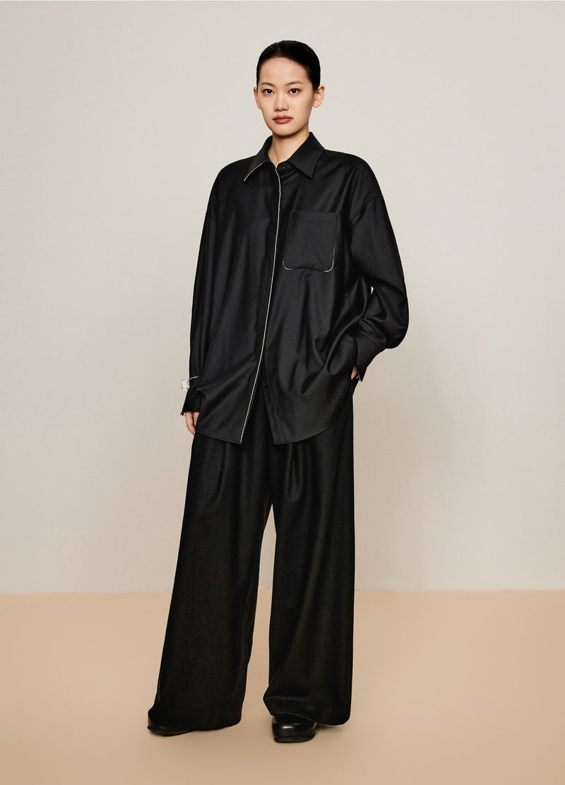 Damen Oversize Wollhose mit Falten und Gummibund in Schwarz