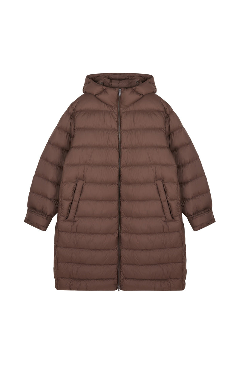 Damen warmer Oversize Daunenmantel mit Seitenschlitzen