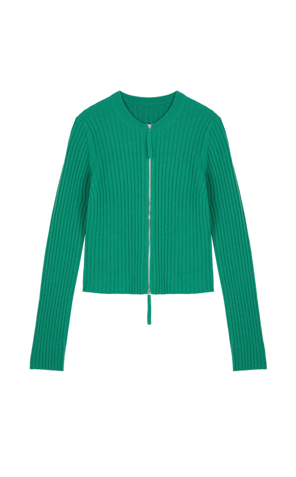 Damen Cropped Cardigan mit zwei-Wege-Reißverschluss