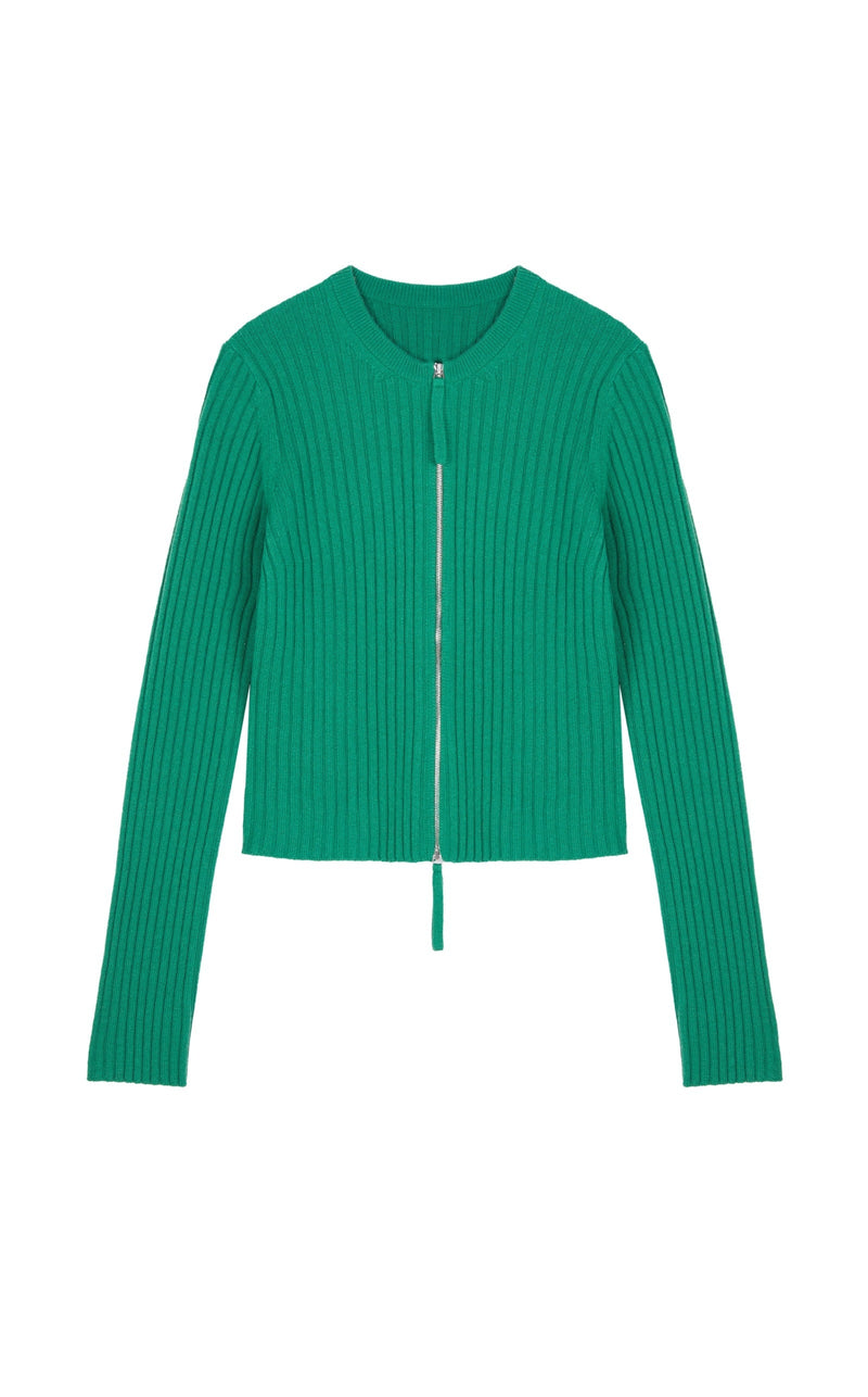Damen Cropped Cardigan mit zwei-Wege-Reißverschluss