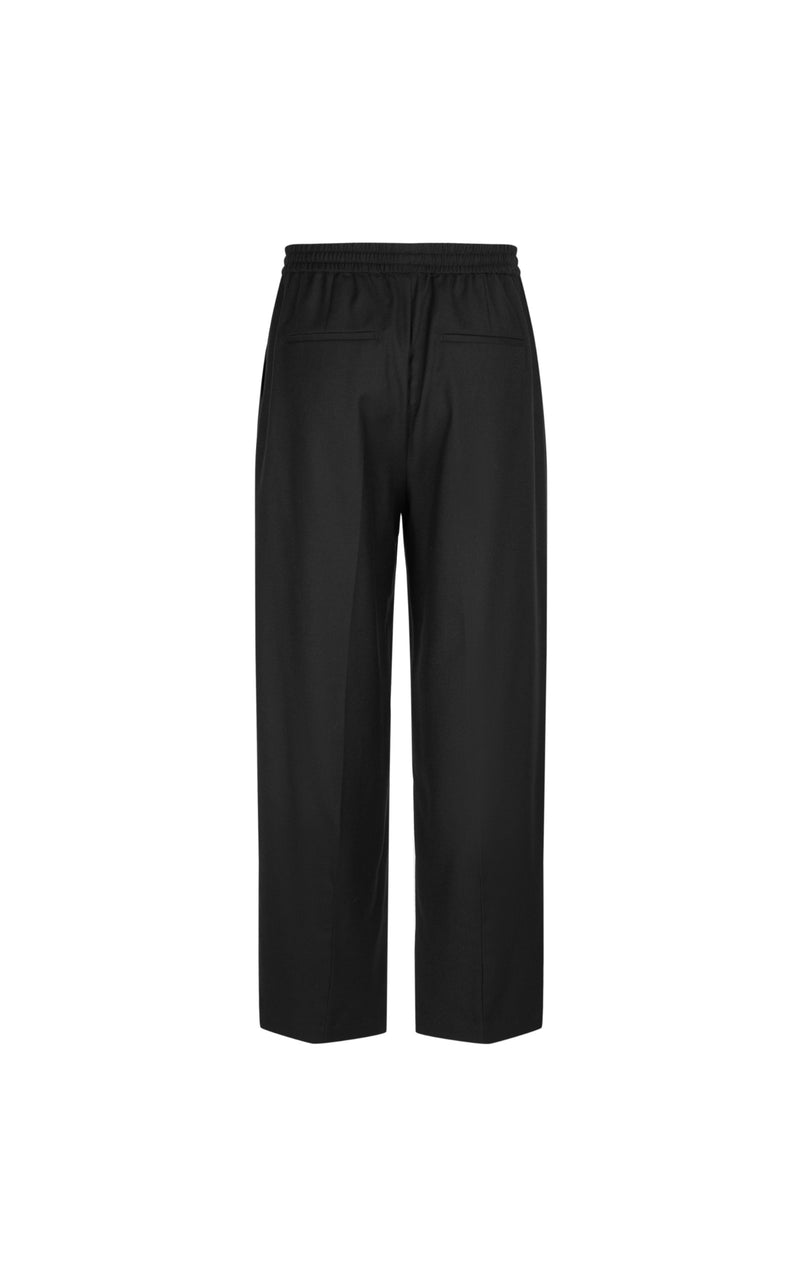 Damen weite Anzughose mit Bügelfalte & Gummibund Schwarz