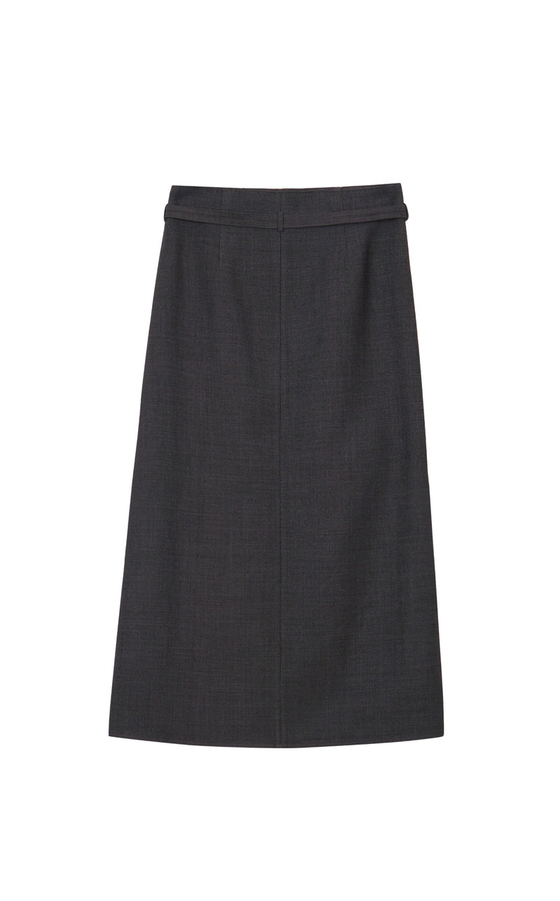 Damen A-Line Rock mit angenähtem Gürtel & asymmetrischer Länge