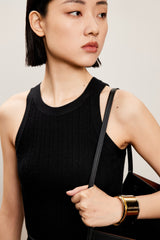 Damen Slim Stricktop mit edlem Kashmere Schwarz