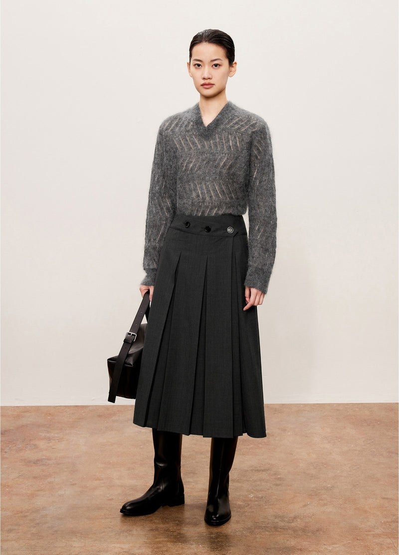 Damen A-Linien Rock mit vollständig öffnebarer Front Grau