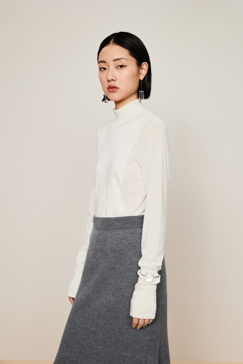 Damen Slim Pullover mit langen Ärmeln Off-White