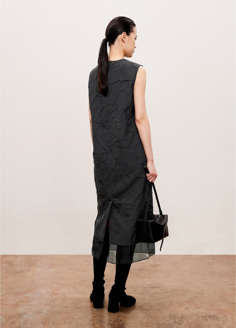 Damen Slim Kleid mit Knitteroptik Schwarz