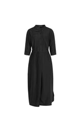 Damen Seidenkleid mit Knöpfen & Bindeband Schwarz