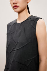 Damen Slim Kleid mit Knitteroptik Schwarz