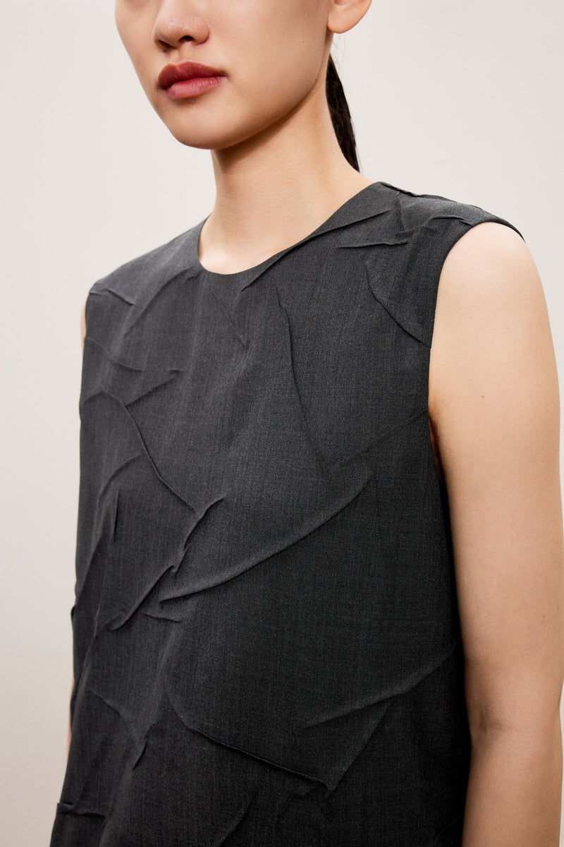 Damen Slim Kleid mit Knitteroptik Schwarz