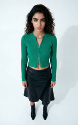 Damen Cropped Cardigan mit zwei-Wege-Reißverschluss