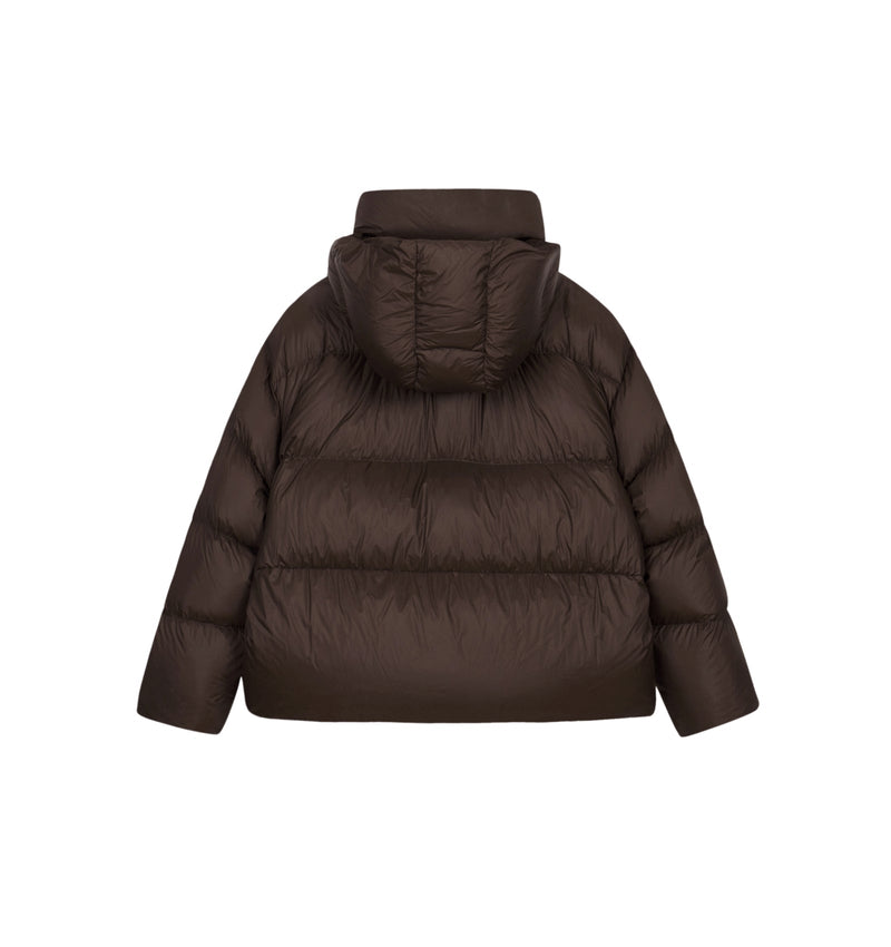 Damen elegante Daunenjacke mit abnehmbarer Kapuze in Braun