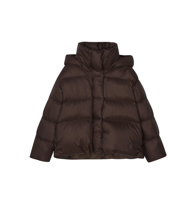 Damen elegante Daunenjacke mit abnehmbarer Kapuze in Braun