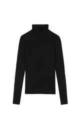 Damen Slim Strickpullover mit hohem Stehkragen Schwarz