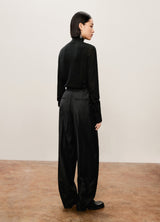 Damen weite Anzughose mit Bügelfalte & Gummibund Schwarz