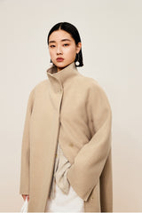Damen Regular Wollmantel mit gerader Linie in Beige