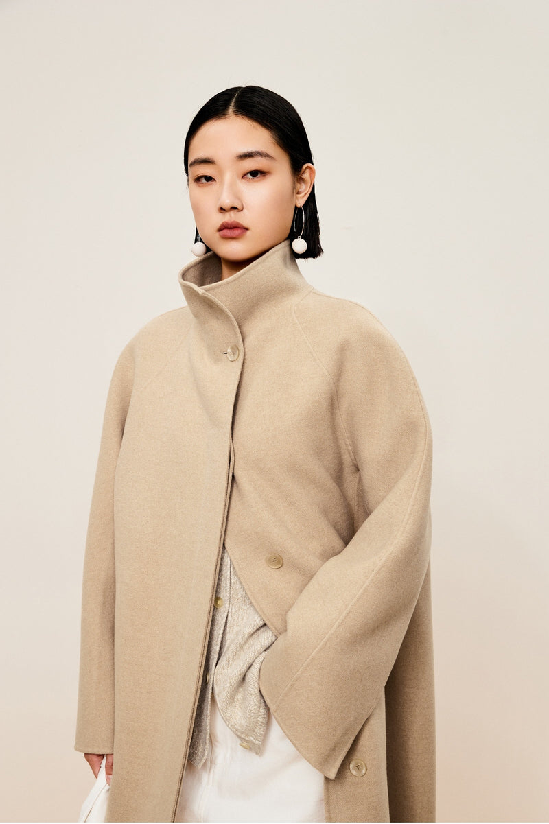 Damen Regular Wollmantel mit gerader Linie in Beige
