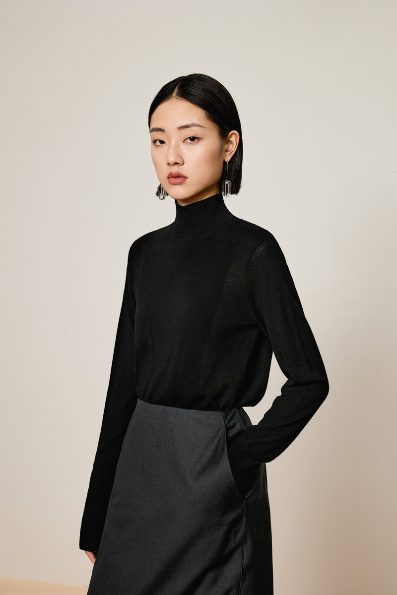 Damen Slim Sweater mit langen Ärmeln Schwarz