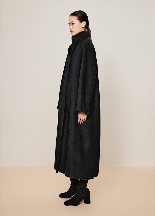 Damen Regular Wollmantel mit Stehkragen Schwarz