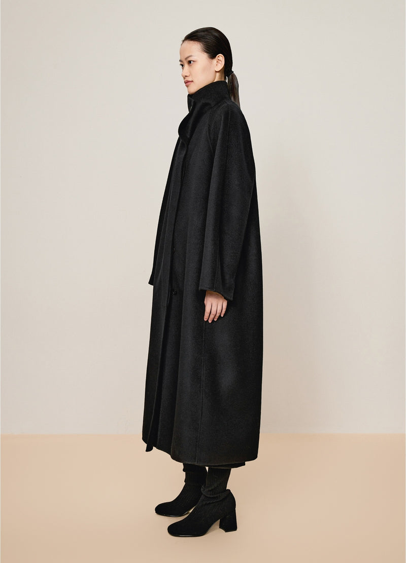 Damen Regular Wollmantel mit Stehkragen Schwarz