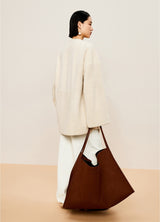 Damen Loose Lamm Felljacke mit Bindeband Off-White