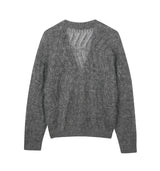 Damen Loose Cardigan mit Zickzack Strick und Pilling Effekt Grau