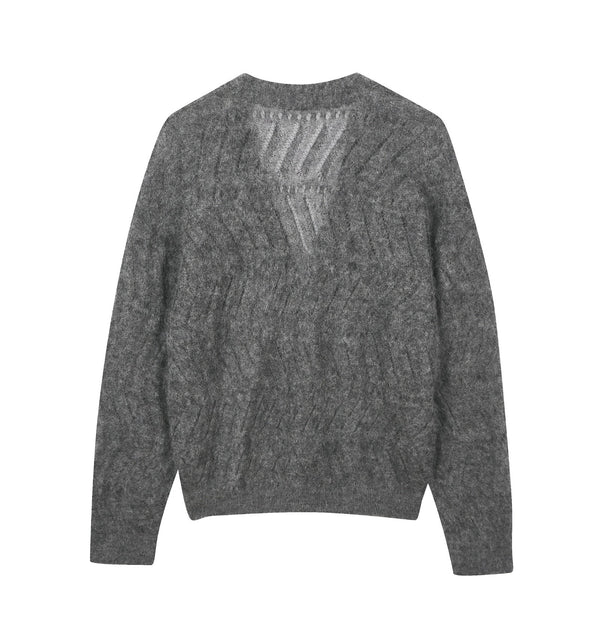 Damen Loose Cardigan mit Zickzack Strick und Pilling Effekt Grau