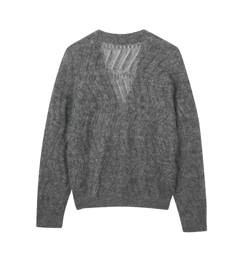 Damen Loose Cardigan mit Zickzack Strick und Pilling Effekt Grau