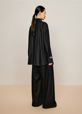 Damen Oversize Wollhose mit Falten und Gummibund in Schwarz