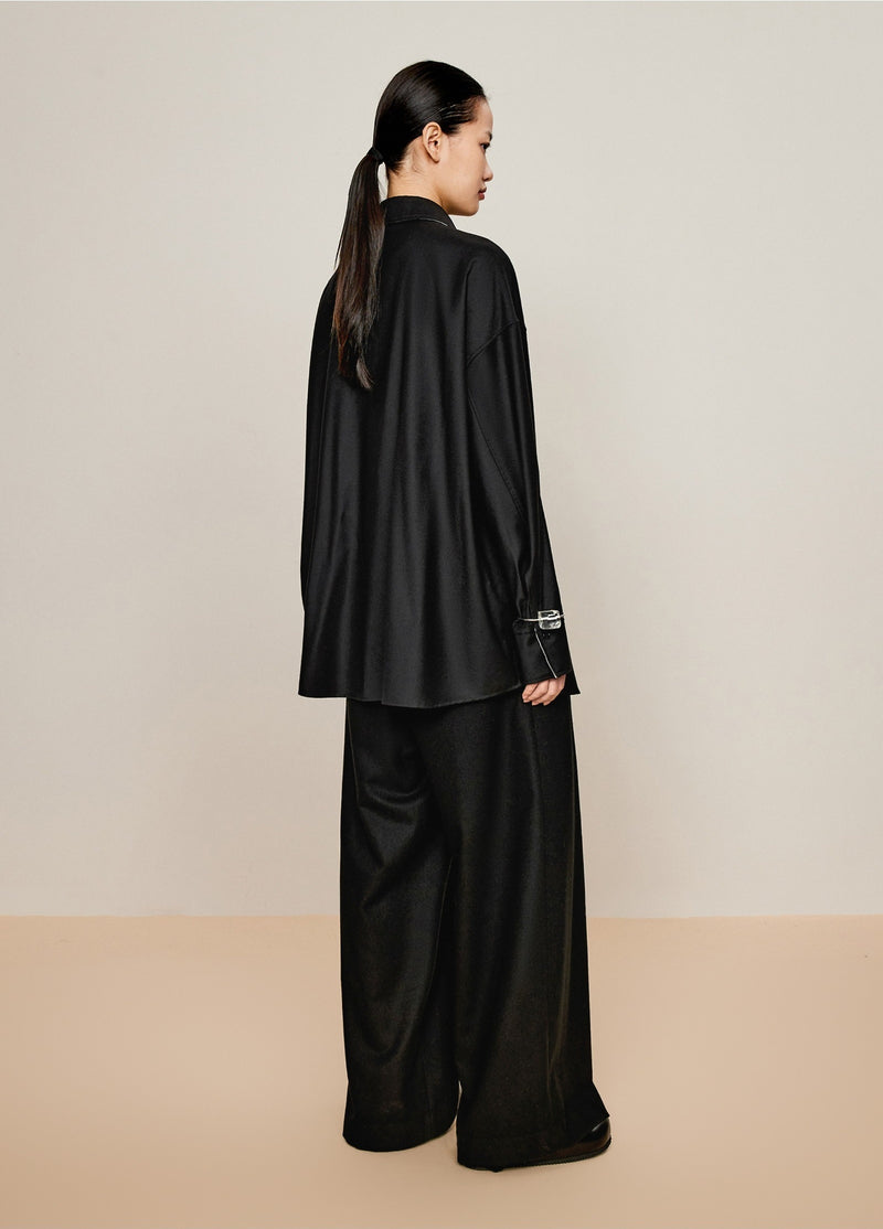 Damen Oversize Wollhose mit Falten und Gummibund in Schwarz