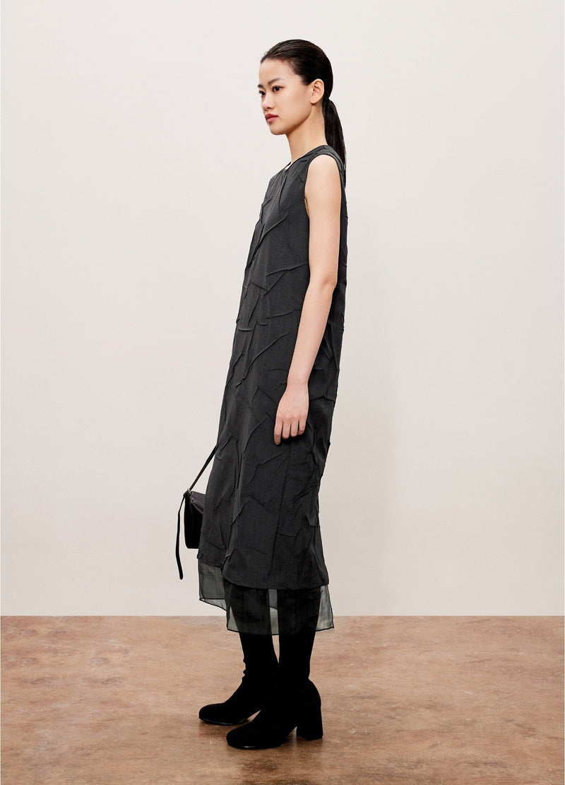 Damen Slim Kleid mit Knitteroptik Schwarz