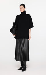 Damen eleganter A-Line Rock mit Plissee-Details und Lederoptik