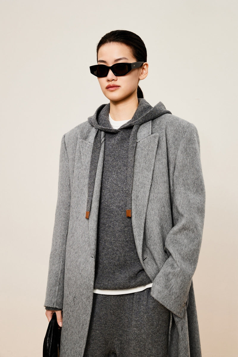 Damen Oversized Wollmantel mit Reverse Kragen