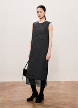 Damen Slim Kleid mit Knitteroptik Schwarz