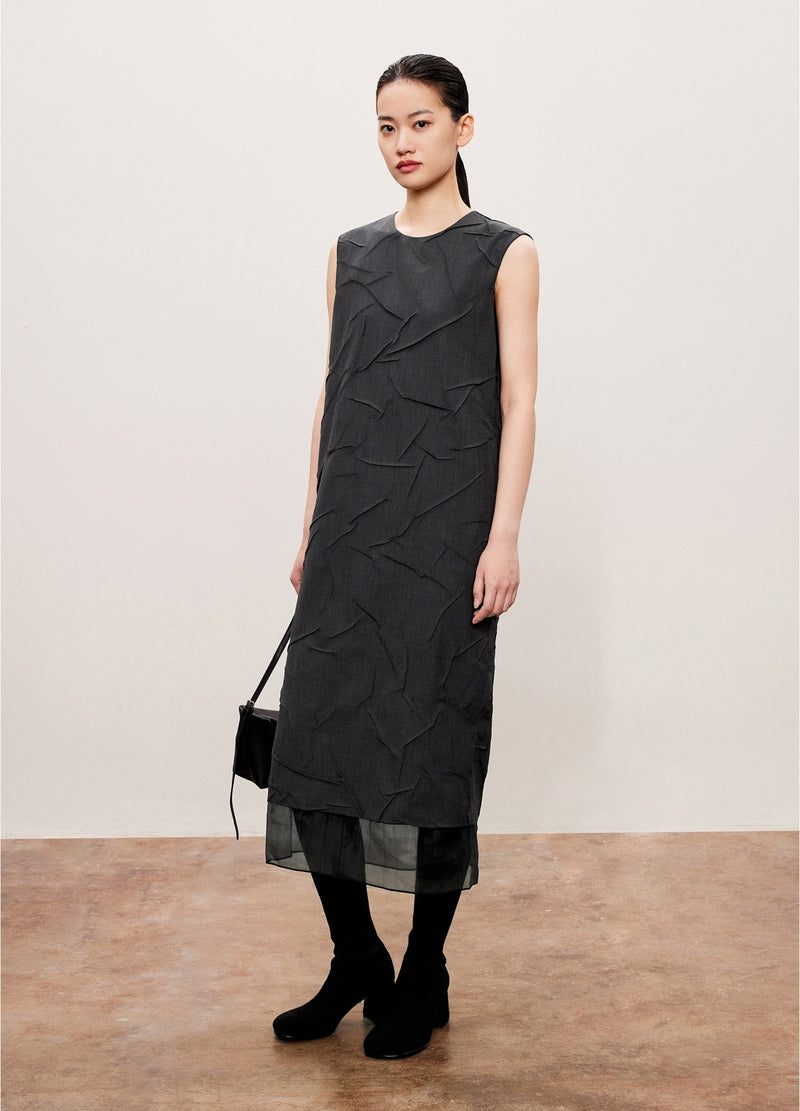 Damen Slim Kleid mit Knitteroptik Schwarz