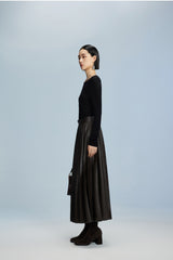 Damen Tellerrock in Lederoptik in Braun