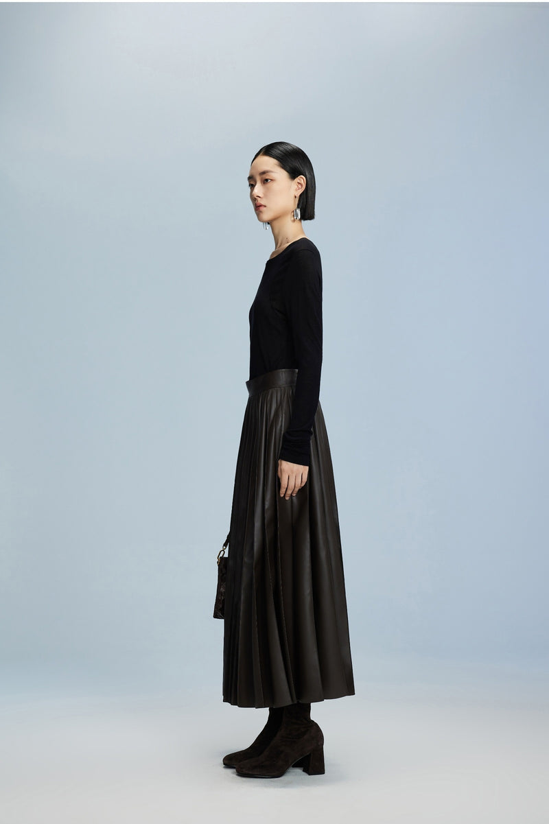 Damen Tellerrock in Lederoptik in Braun