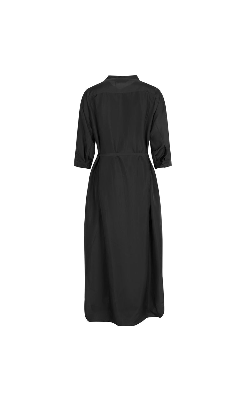 Damen Seidenkleid mit Knöpfen & Bindeband Schwarz