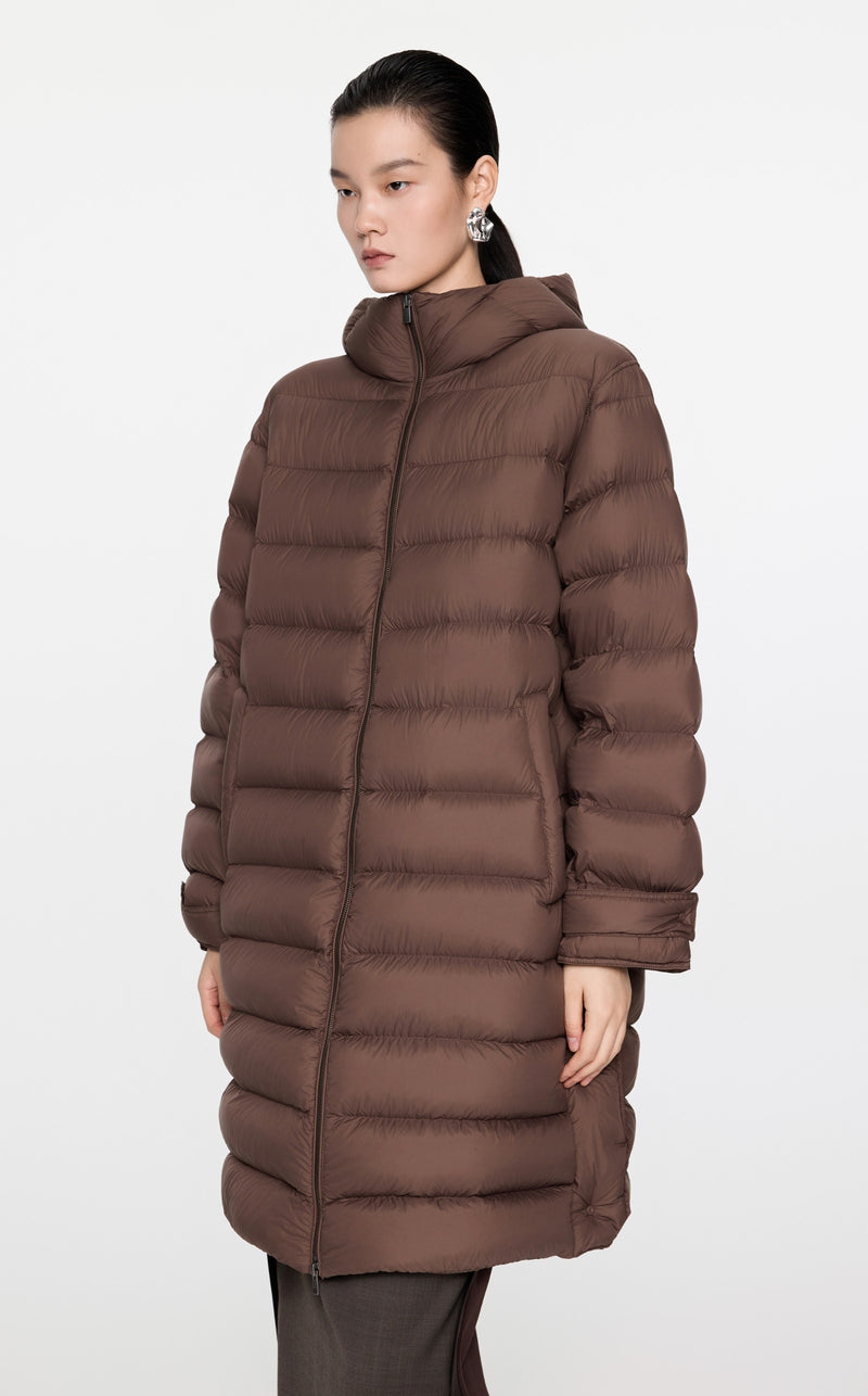 Damen warmer Oversize Daunenmantel mit Seitenschlitzen