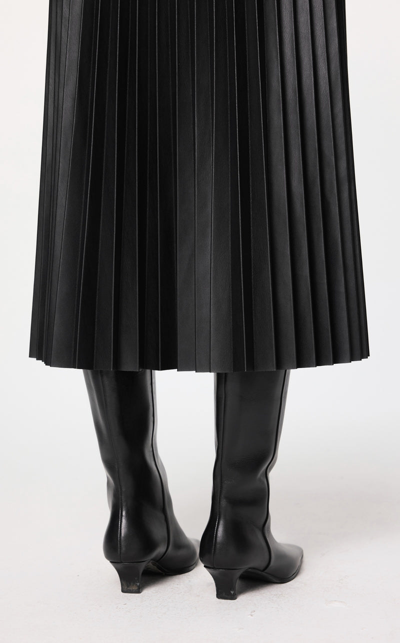 Damen eleganter A-Line Rock mit Plissee-Details und Lederoptik