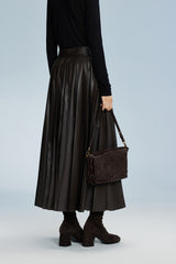 Damen Tellerrock in Lederoptik in Braun