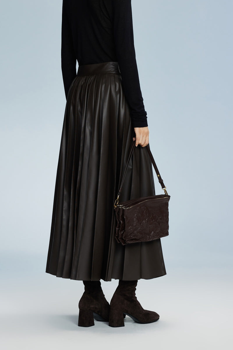 Damen Tellerrock in Lederoptik in Braun