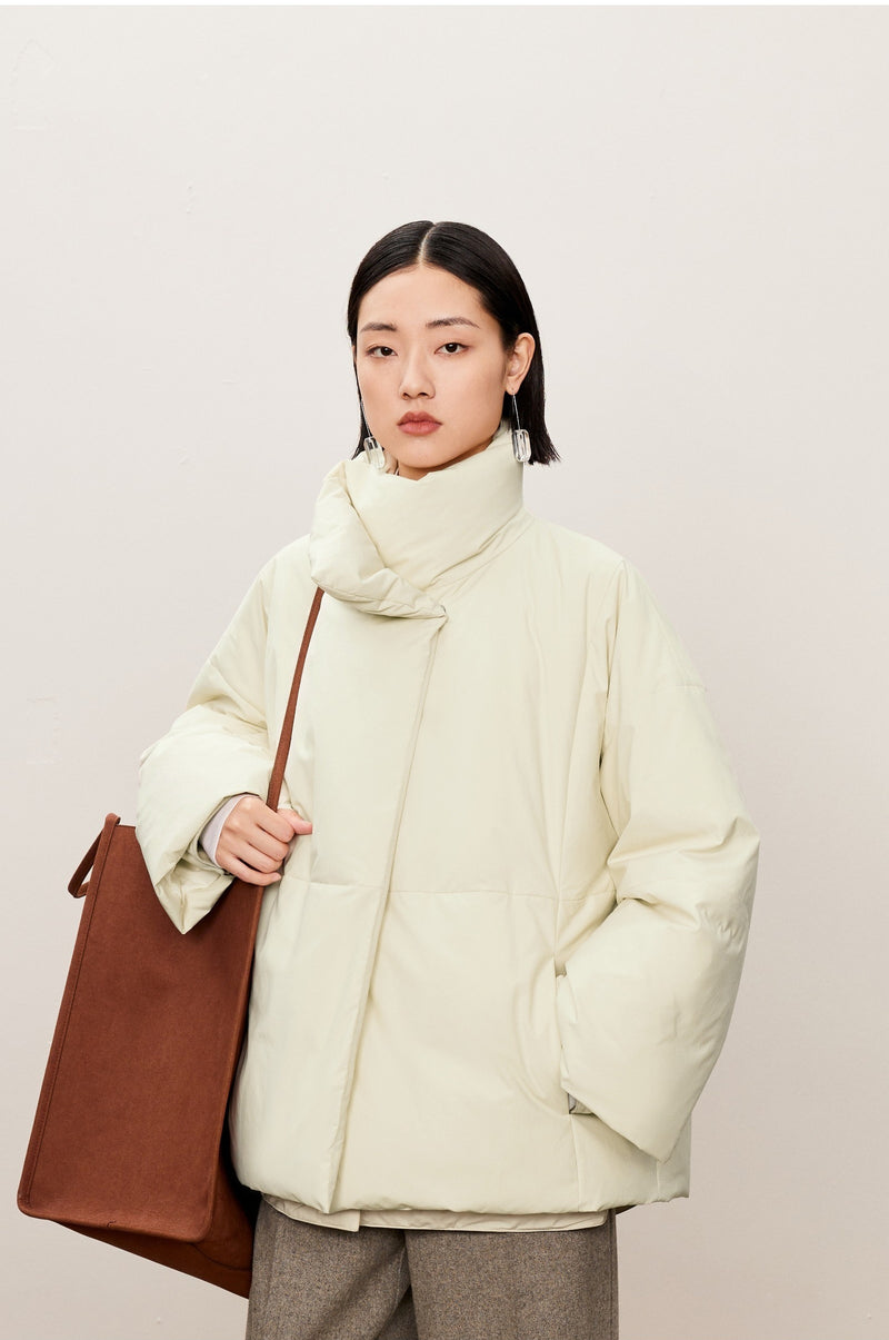 Damen Daunenjacke mit abstraktem Stehkragen Off White