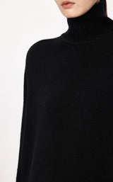 Damen Loose Sweater mit Stehkragen in Schwarz