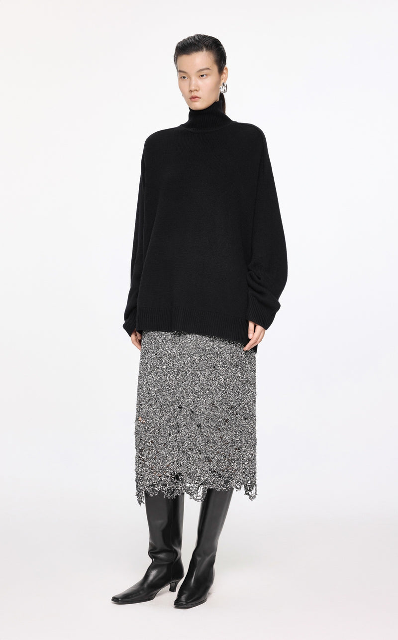 Damen Loose Sweater mit Stehkragen in Schwarz