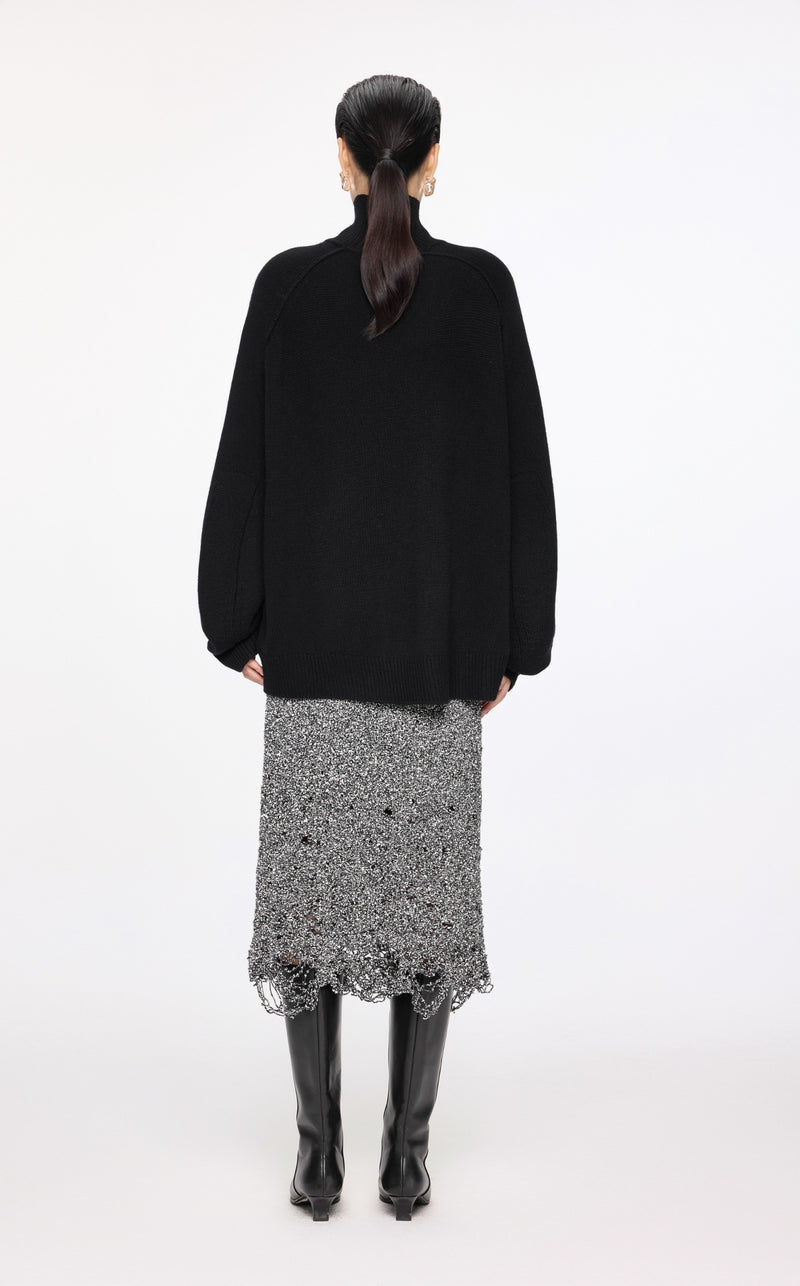 Damen Loose Sweater mit Stehkragen in Schwarz