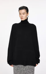 Damen Loose Sweater mit Stehkragen in Schwarz