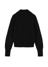 Schwarzer Strick-Cardigan mit Zipper & Kragen – Modern & Elegant